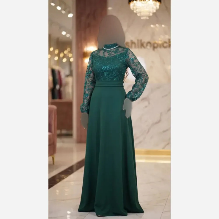 پیراهن مجلسی زنانه مدل الیزابت جنس لمه بیزو رنگ طلایی