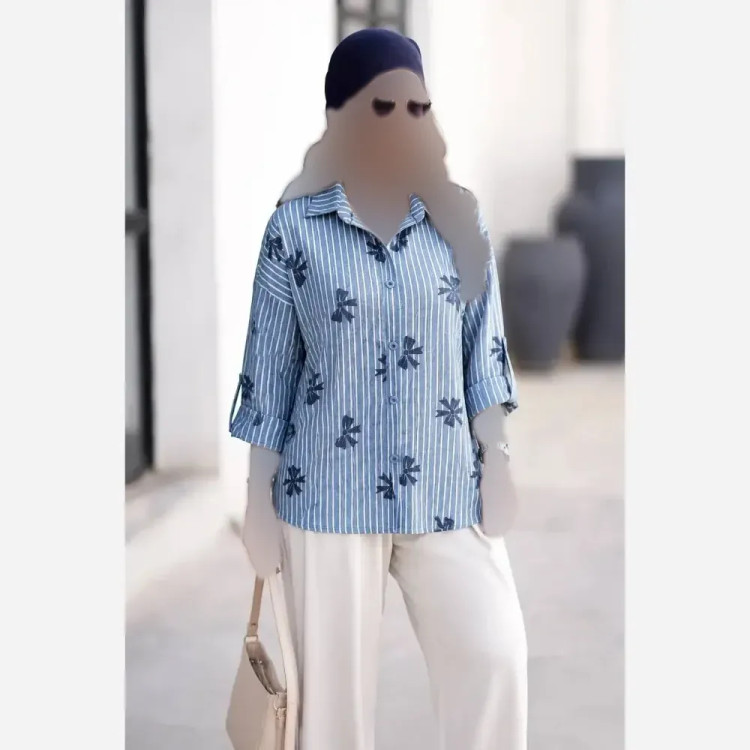 شومیز راه راه نگین دار زنانه جنس ایوا کاملس فری سایز 38 تا 46