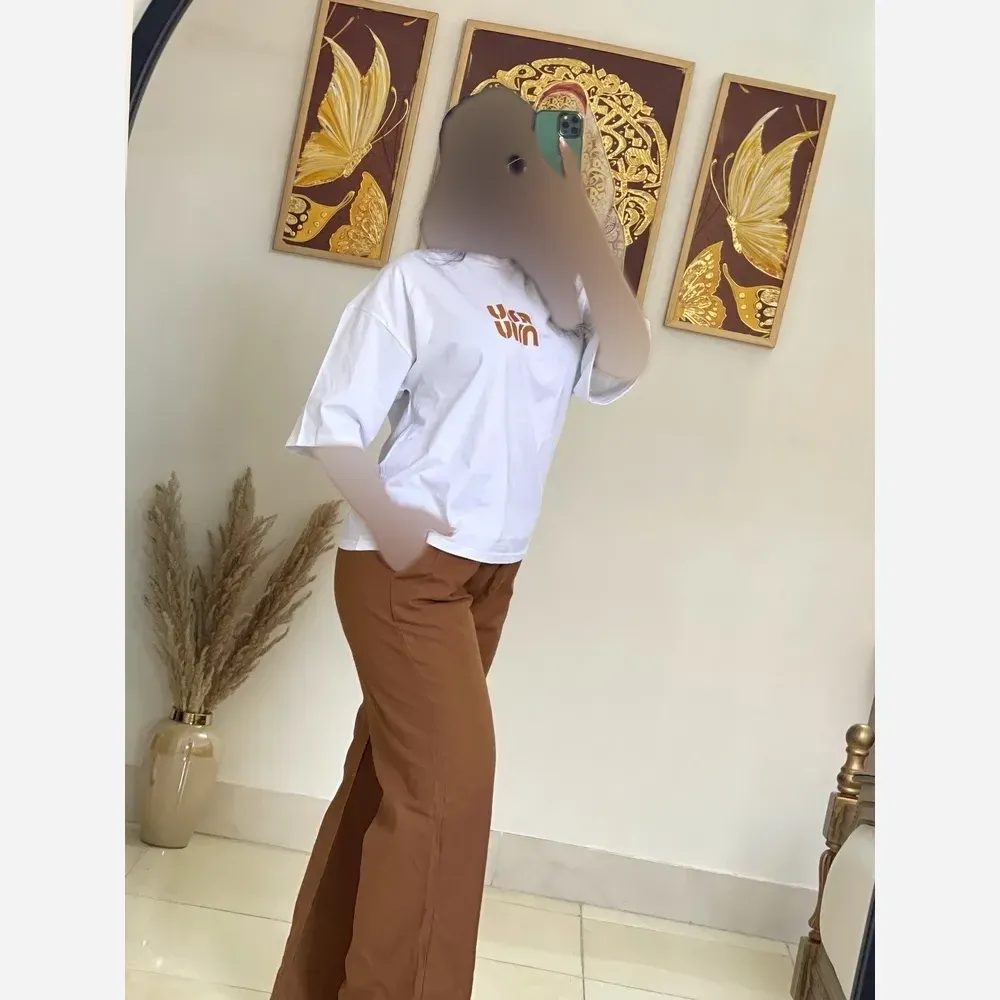 ست تیشرت و شلوار زنانه طرح میو میو جنس پنبه و لنین فری سایز