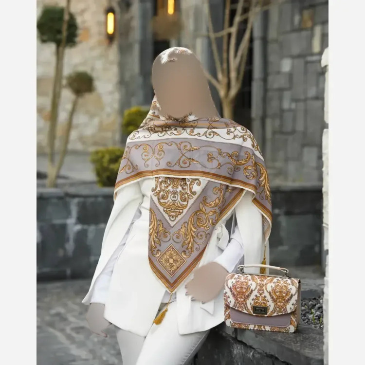 ست کیف و روسری الیزابت با کیف مخمل و چرم و روسری نخی منگولهدار