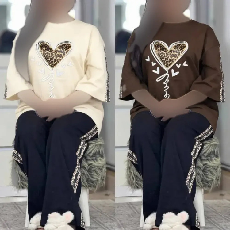 ست لباس راحتی زنانه طرح قلب جنس پنبه گلکسی فری سایز