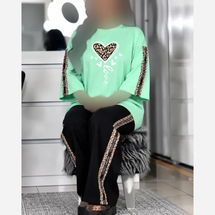 ست لباس راحتی زنانه طرح قلب جنس پنبه گلکسی فری سایز