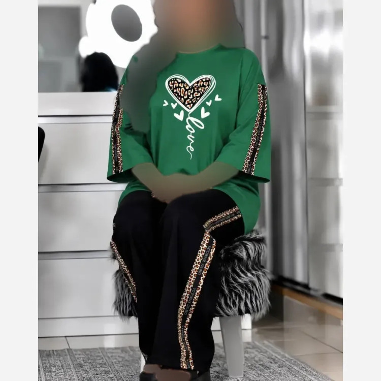ست لباس راحتی زنانه طرح قلب جنس پنبه گلکسی فری سایز