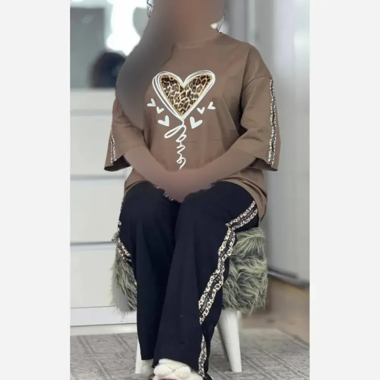 ست لباس راحتی زنانه طرح قلب جنس پنبه گلکسی فری سایز