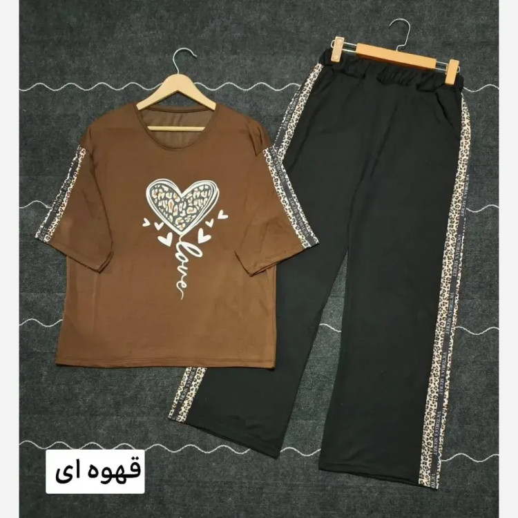 ست لباس راحتی زنانه طرح قلب جنس پنبه گلکسی فری سایز