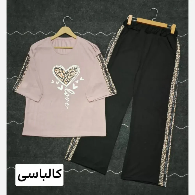 ست لباس راحتی زنانه طرح قلب جنس پنبه گلکسی فری سایز