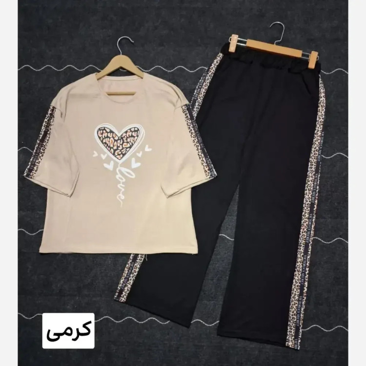 ست لباس راحتی زنانه طرح قلب جنس پنبه گلکسی فری سایز