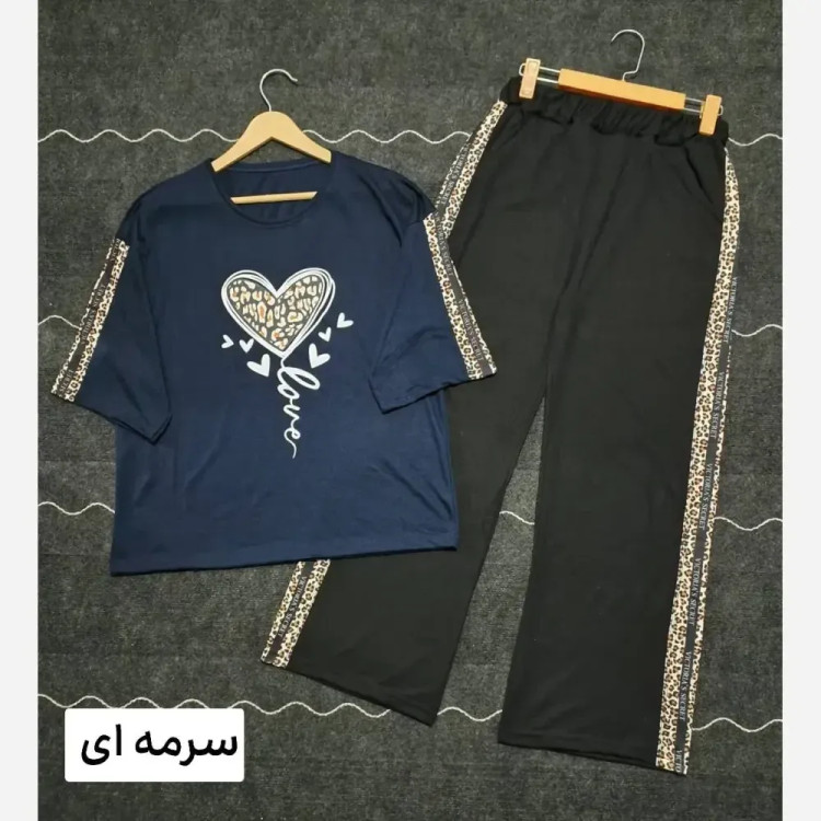 ست لباس راحتی زنانه طرح قلب جنس پنبه گلکسی فری سایز