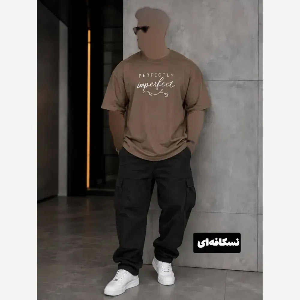 تیشرت قواره دار آرمان پنبه درجه یک رنگ سبز قهوه ای نسکافه ای کرم سایز 3 ایکس و 4 ایکس