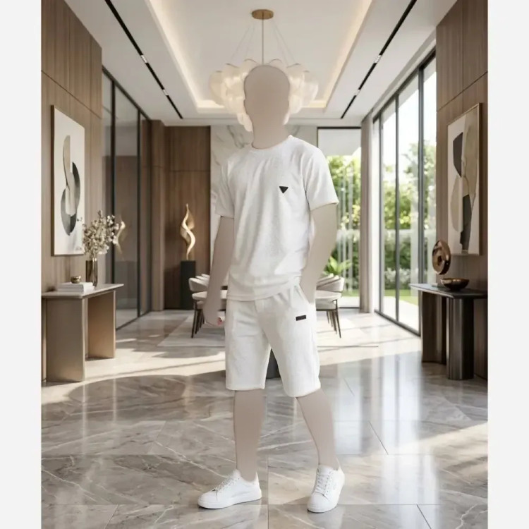 تیشرت شلوارک مردانه فلامنت سفید رنگ L و XL