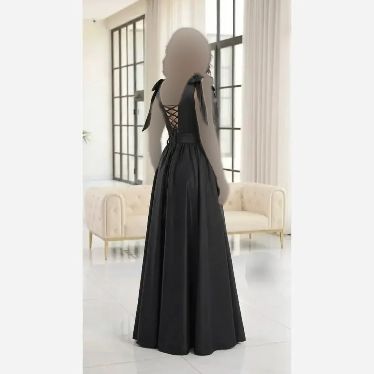 ماکسی مجلسی زنانه مدل لاله ساتن تافته کاپدار مشکی سایز 36 تا 52