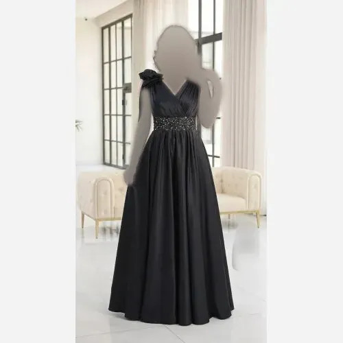 ماکسی مجلسی زنانه مدل لاله ساتن تافته کاپدار مشکی سایز 36 تا 52