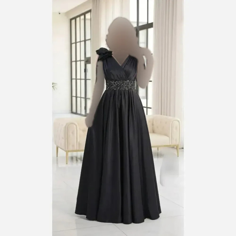 ماکسی مجلسی زنانه مدل لاله ساتن تافته کاپدار مشکی سایز 36 تا 52
