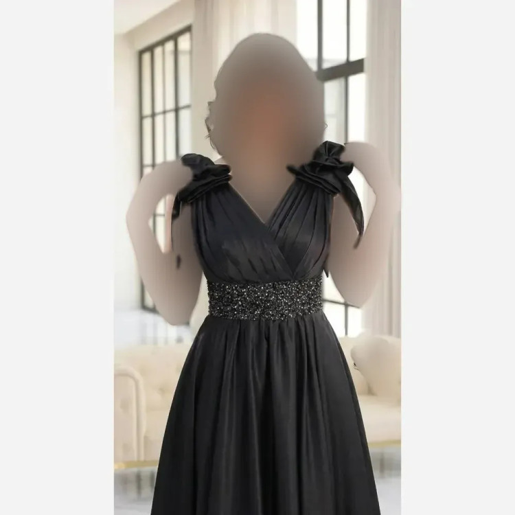ماکسی مجلسی زنانه مدل لاله ساتن تافته کاپدار مشکی سایز 36 تا 52
