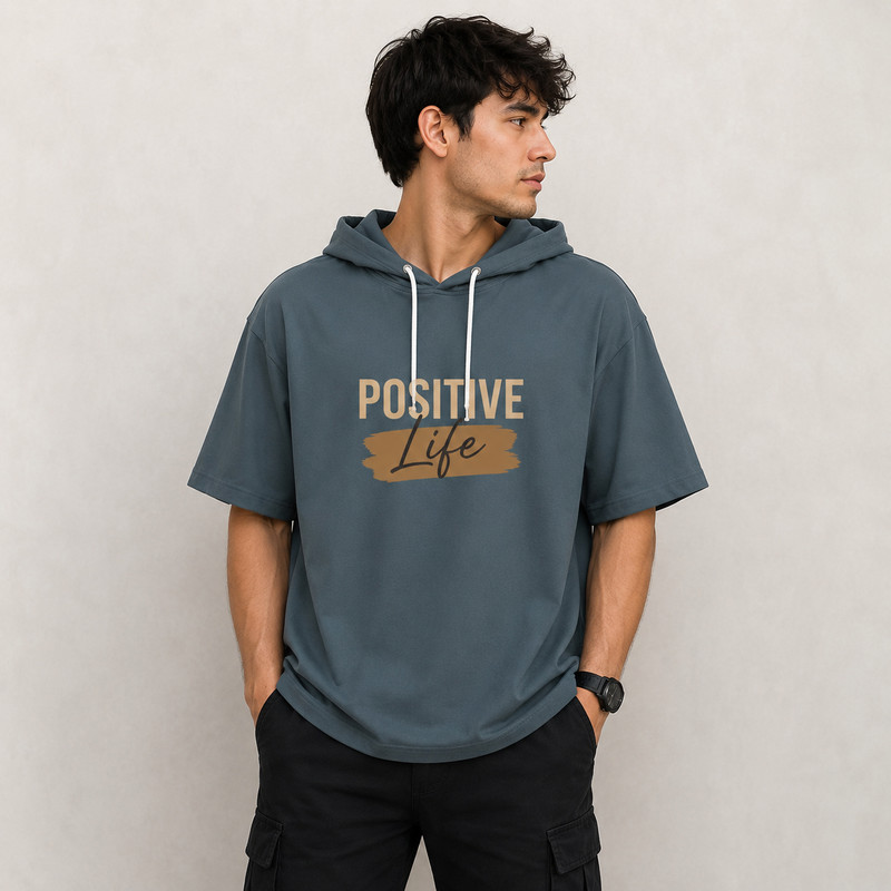 تی شرت مردانه کلاه‌دار پنبه‌ای طرح حروف مدل positive