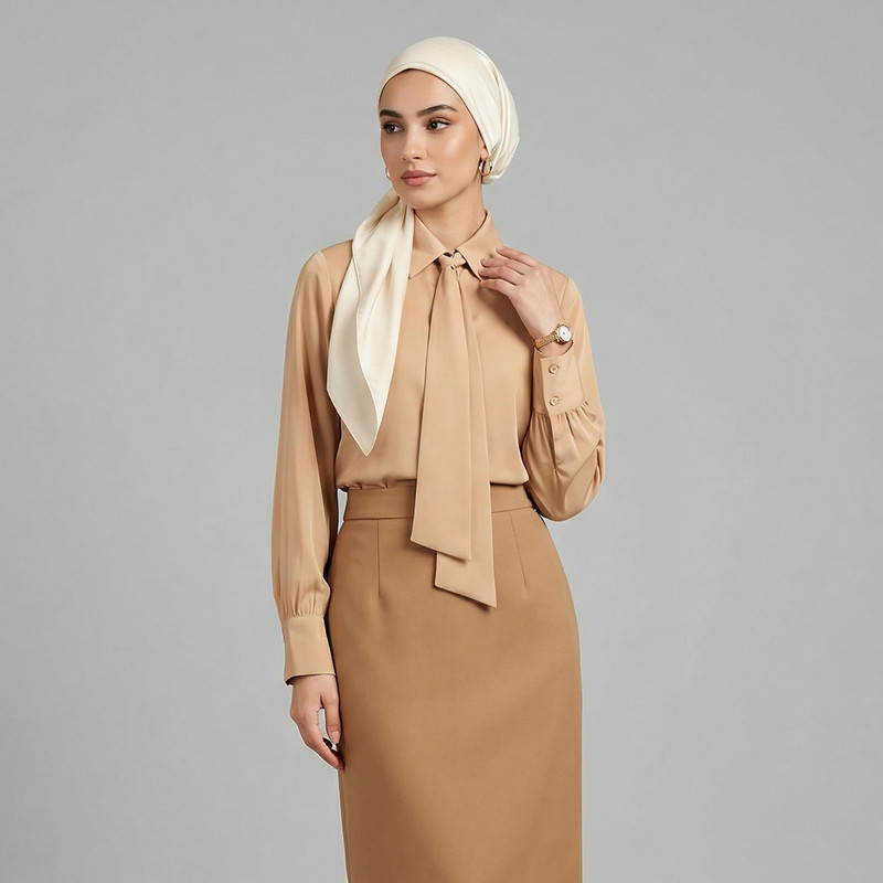 شومیز زنانه آستین بلند ساتن السانا مدل ریماس با یقه برگردان و تنخور معمولی مناسب استفاده روزمره و مهمانی
