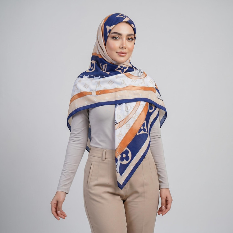 روسری زنانه مدل نخی قواره 140 طرح مزونی جدید کد ana-2707
