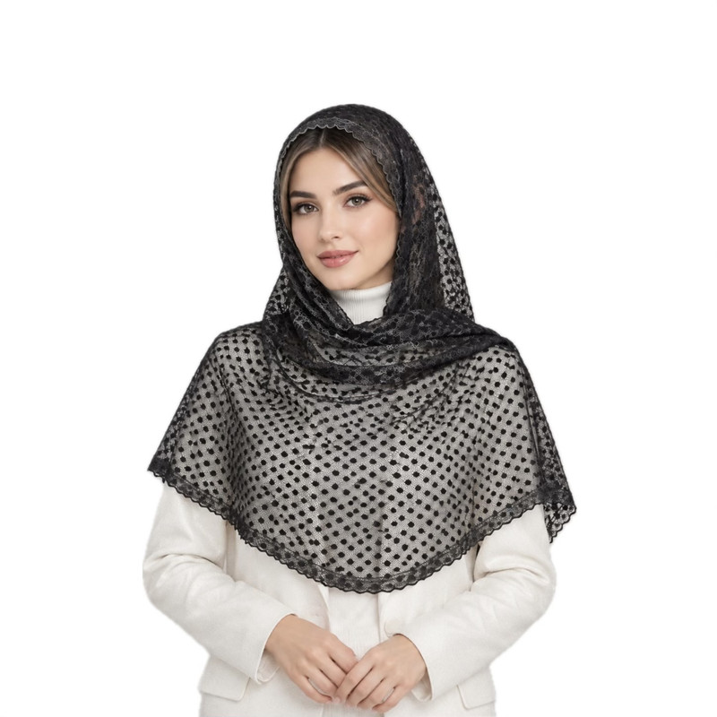 شال زنانه تور طرح خال‌خالی مدل E500
