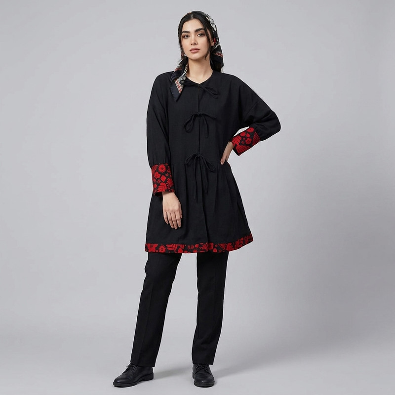 مانتو زنانه مدل عروسکی کیمانو تافته کد tm-2771