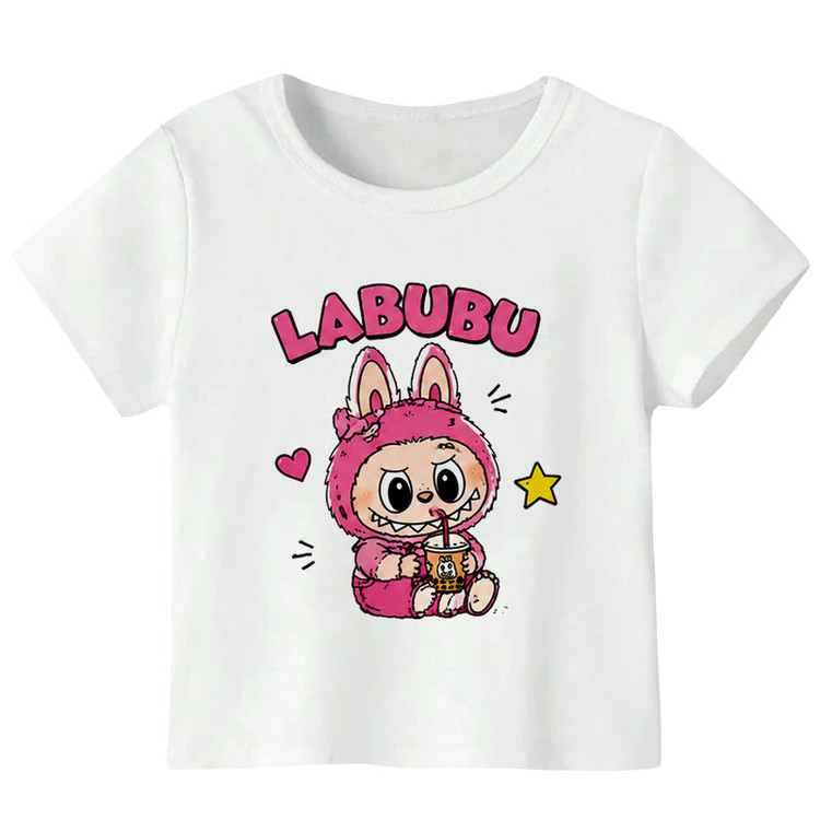 تی شرت آستین کوتاه دخترانه مدل W235 طرح LABUBU