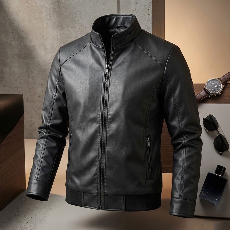 کاپشن بلند مردانه چرم مصنوعی مدل R6900