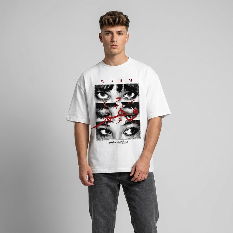 تیشرت مردانه باکسی یقه گرد طرح وهم کد 2010