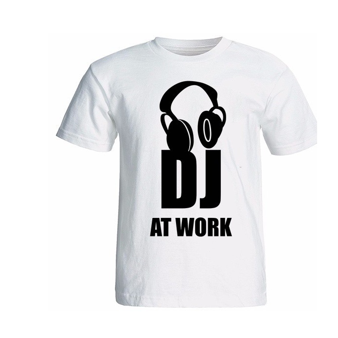 تیشرت آستین کوتاه مردانه سفید طرح DJ کد 13187