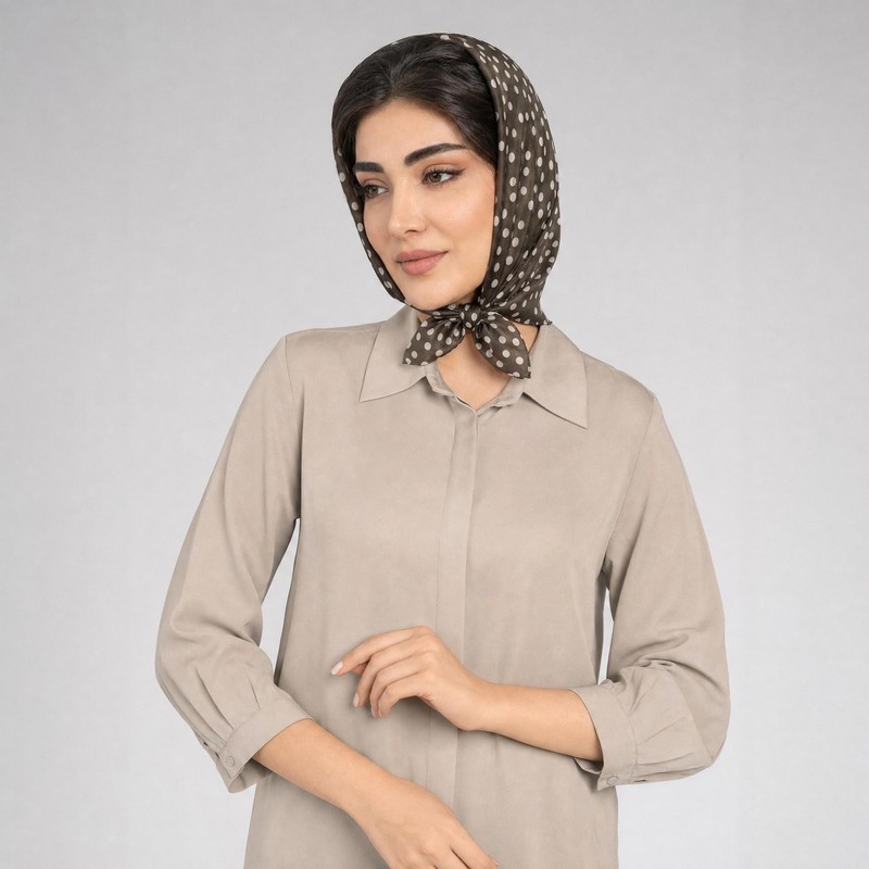 دستمال سر و گردن زنانه مدل ابریشم پاییزی طرح خال خالی کد ab400