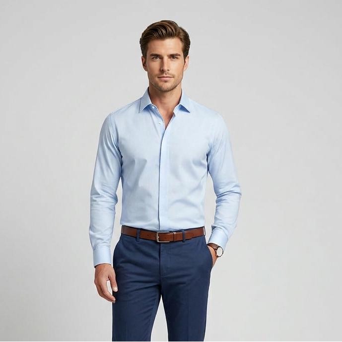 پیراهن آستین بلند یقه برگردان مردانه مدل قاپک مخفی هوفر کد ABE