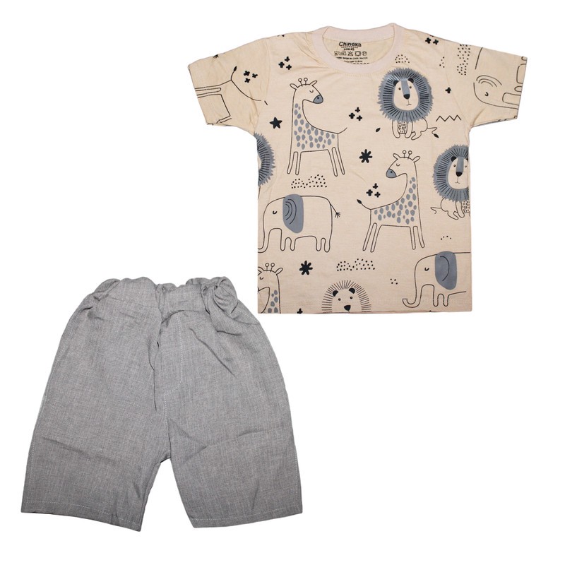 ست تی شرت آستین کوتاه و شلوارک راحتی پسرانه چیندکا مدل 888768