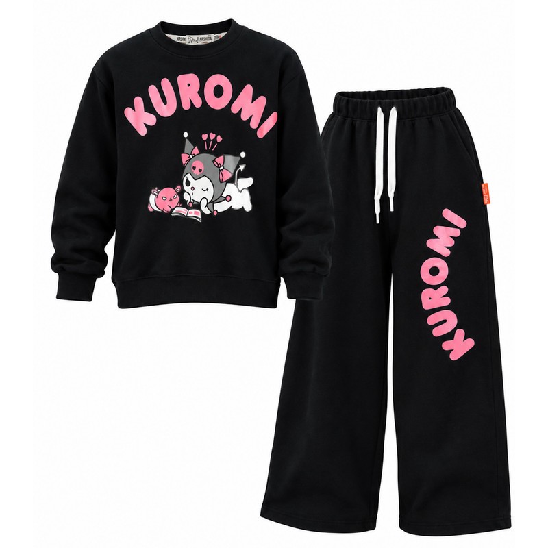 ست سویشرت و شلوار راحتی دخترانه پنبه ای مدل Kuromi کد 796