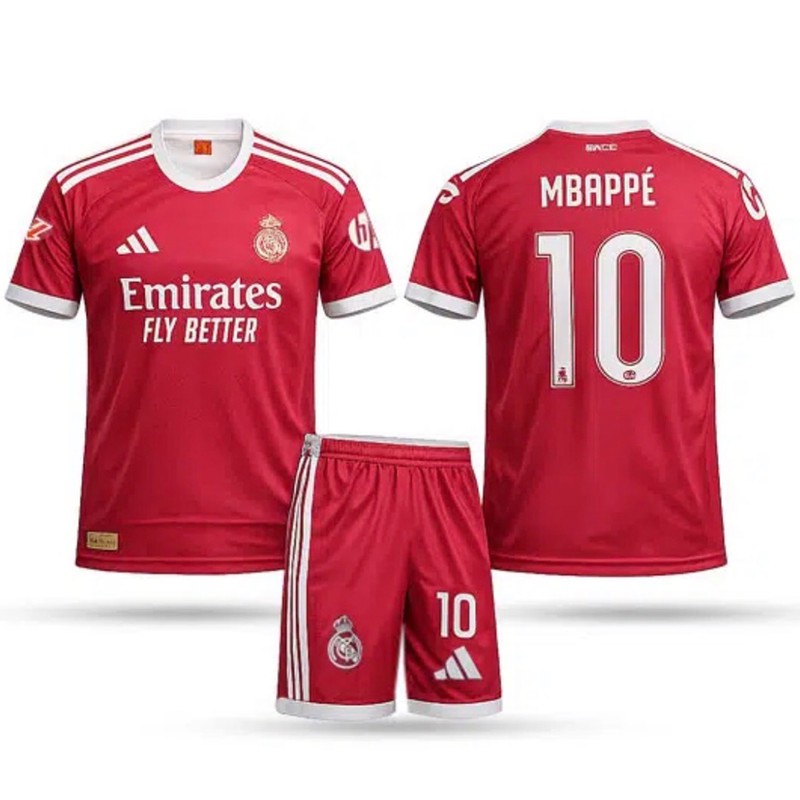 ست تی شرت و شلوارک ورزشی پسرانه رئال مادرید مدل امباپه کد Away 2027