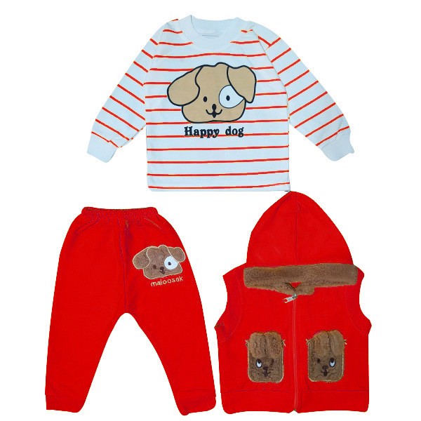 ست 3 تکه لباس نوزادی مدل Happy Dog کد Ge3