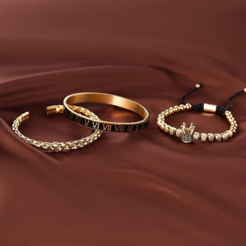دستبند مردانه گالری گوهرسنگ مدل 3PCS مجموعه سه عددی