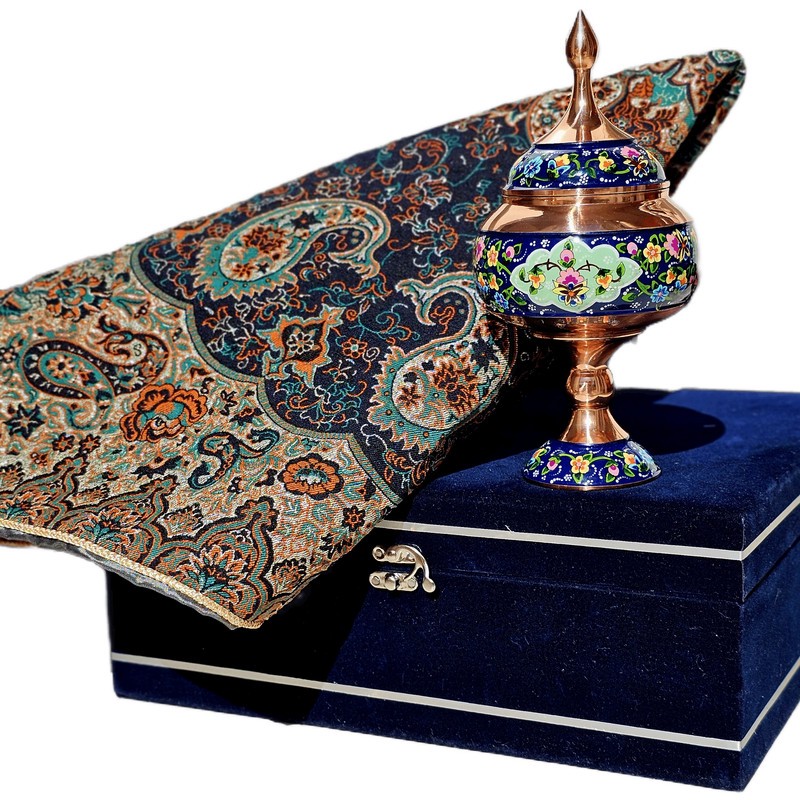 ست هدیه نگارستان نیلی مدل مس و ترمه کد pardaz24