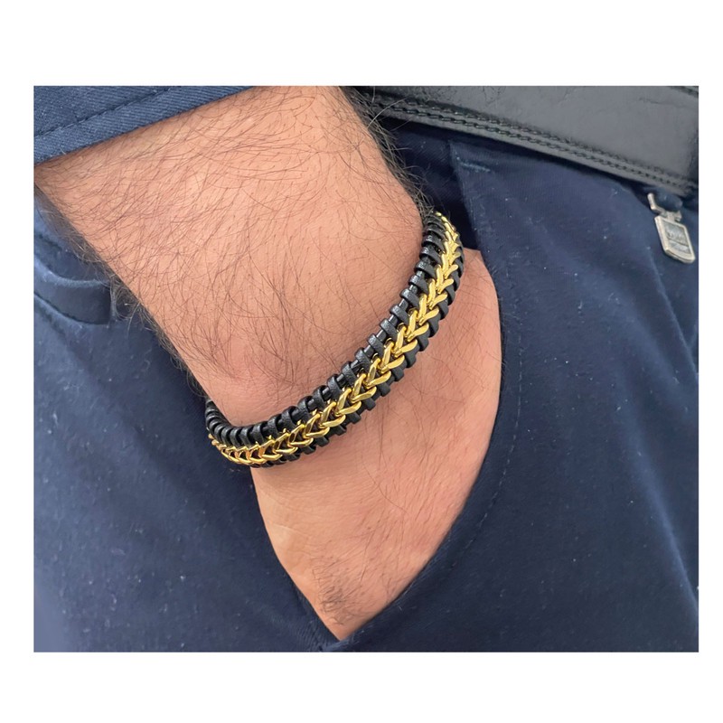 دستبند مردانه مدل استیل چرمی کد D4