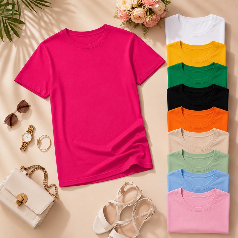 تی شرت زنانه آستین کوتاه نخی مدل پریا کد 3