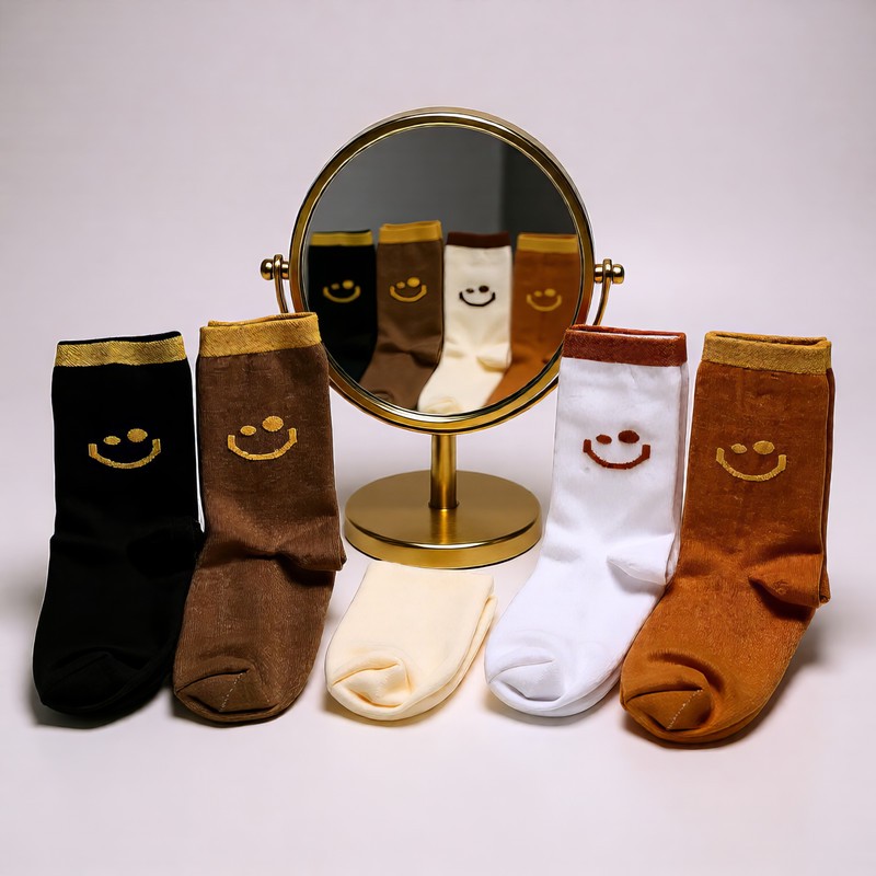 جوراب ساق بلند زنانه کیاکت مدل Happy face بسته 5 عددی