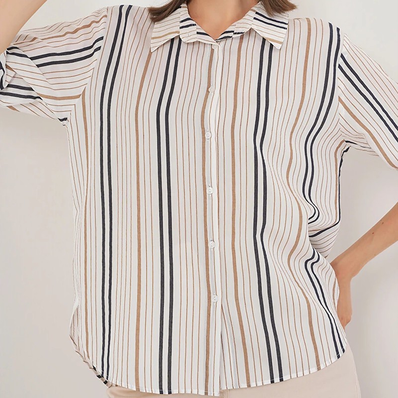 شومیز زنانه آستین کوتاه نخی راهراه بیگ دارت مدل 5040507675313