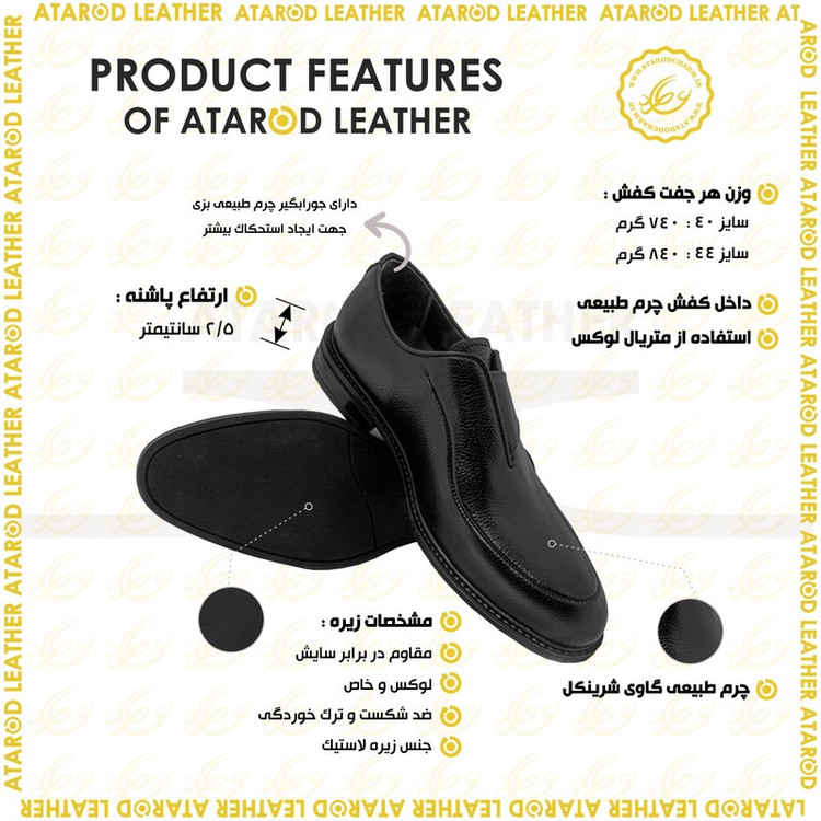 کفش مردانه چرم عطارد مدل چرم طبیعی کد SH282