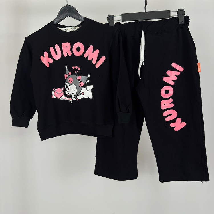 ست سویشرت و شلوار راحتی دخترانه پنبهای مدل Kuromi کد 796