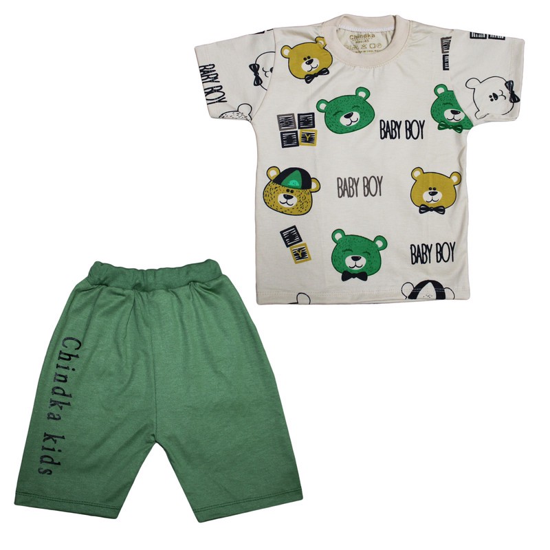 ست تیشرت آستین کوتاه و شلوارک راحتی پسرانه چیندکا مدل خرسی 2026