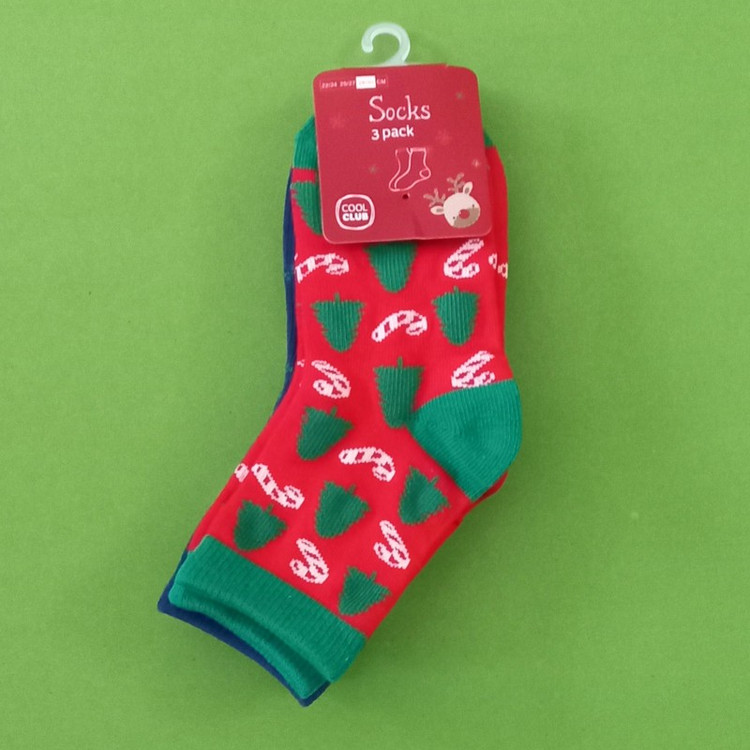 جوراب ساق کوتاه دخترانه پسرانه کول کلاب مدل X-MAS CASUAL بسته 3 عددی