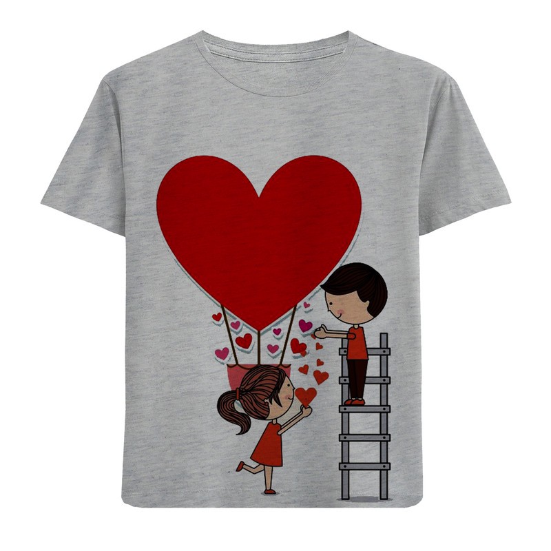 تی شرت آستین کوتاه دخترانه مدل عشق نردبانی F594