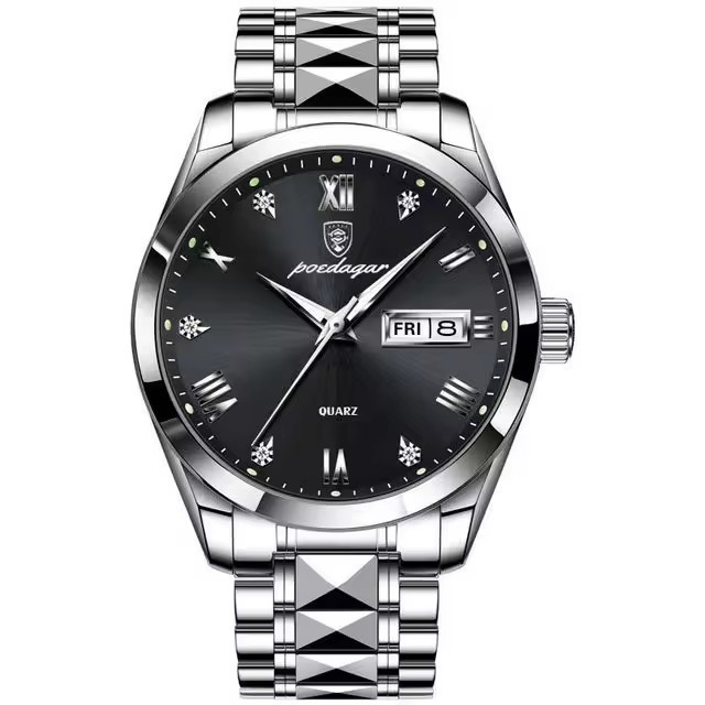 ساعت مچی عقربهای کوارتز مردانه پوداگار مدل کلاسیک تک موتوره دی دیت بند استیل کد 4