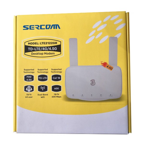 مودم رومیزی 4.5G LTE سرکام مدل LTE2122GR با پشتیبانی Cat18، سرعت دانلود 600Mbps، آپلود 100Mbps، وایفای دو بانده 2.4 و...