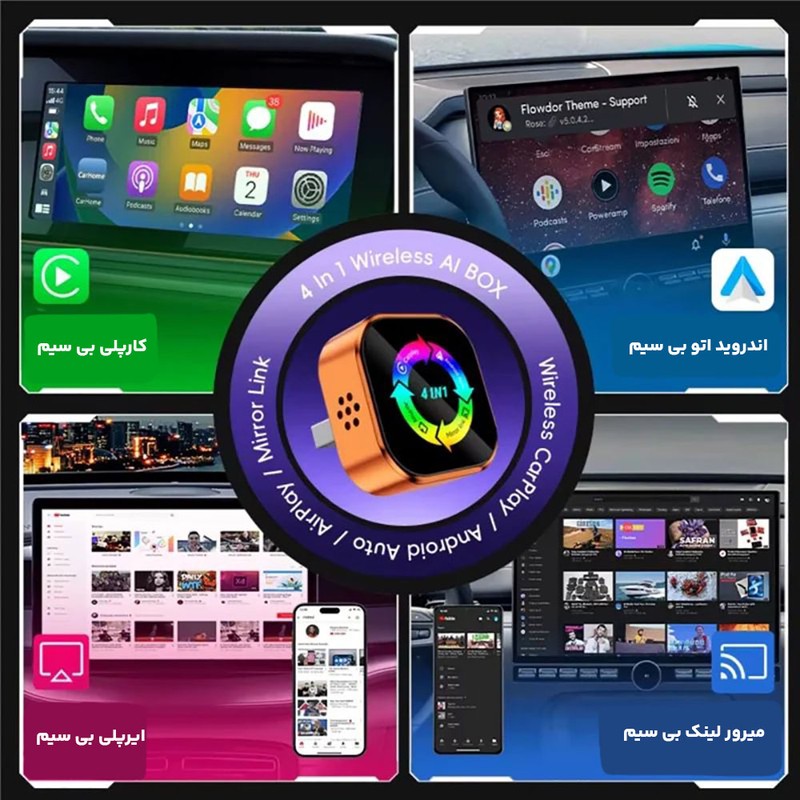 دانگل وایرلس کارپلی، اندروید اتو، میرور لینک و ایر پلی مدل 4in1 Q1A به همراه مبدل USB به USB-C