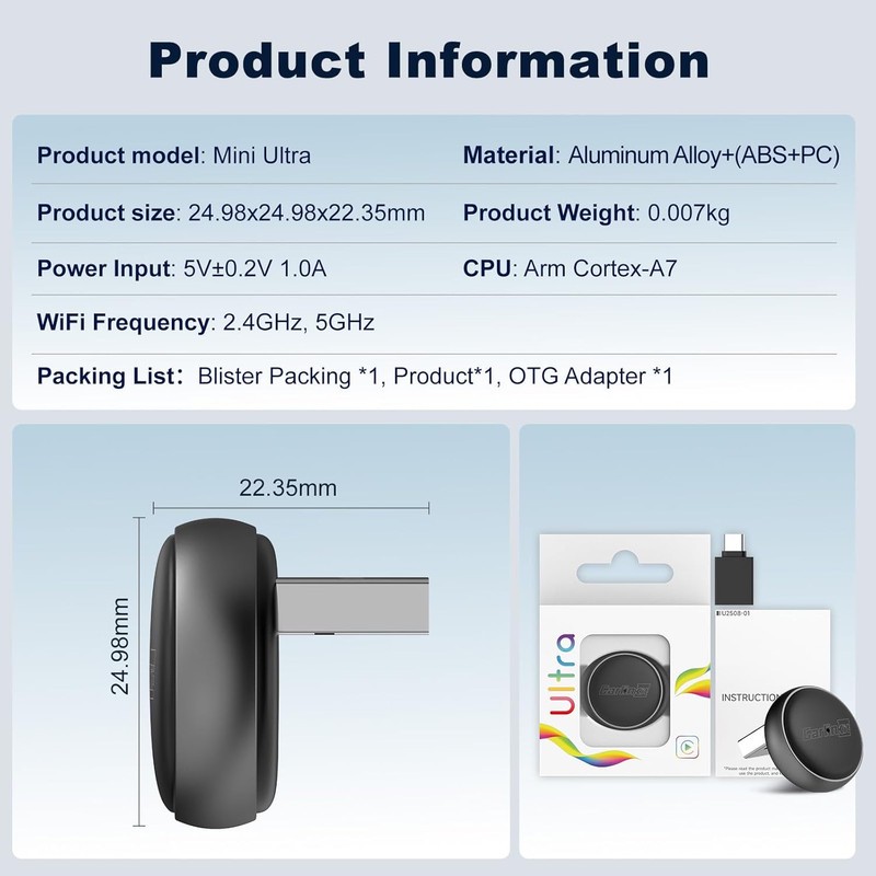 دانگل وایرلس کارپلی و اندروید اتو کارلینکیت مدل Carlinkit Mini Ultra3