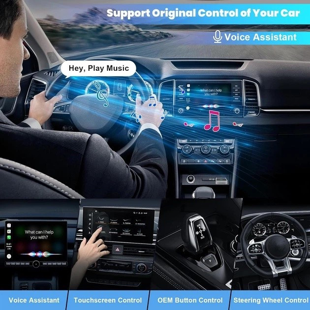 کارپلی و اندروید اتو مدل Wireless P7794 Carplay/Android Auto به همراه مبدل USB به USB-C
