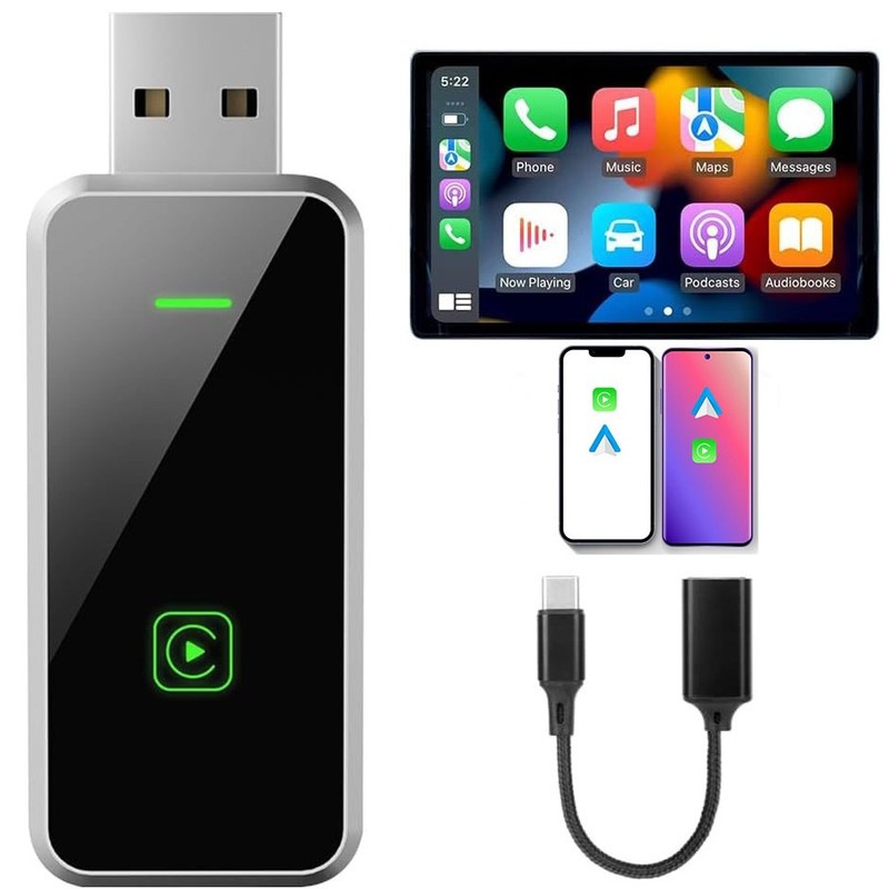 کارپلی و اندروید اتو مدل Wireless P7794 Carplay/Android Auto به همراه مبدل USB به USB-C